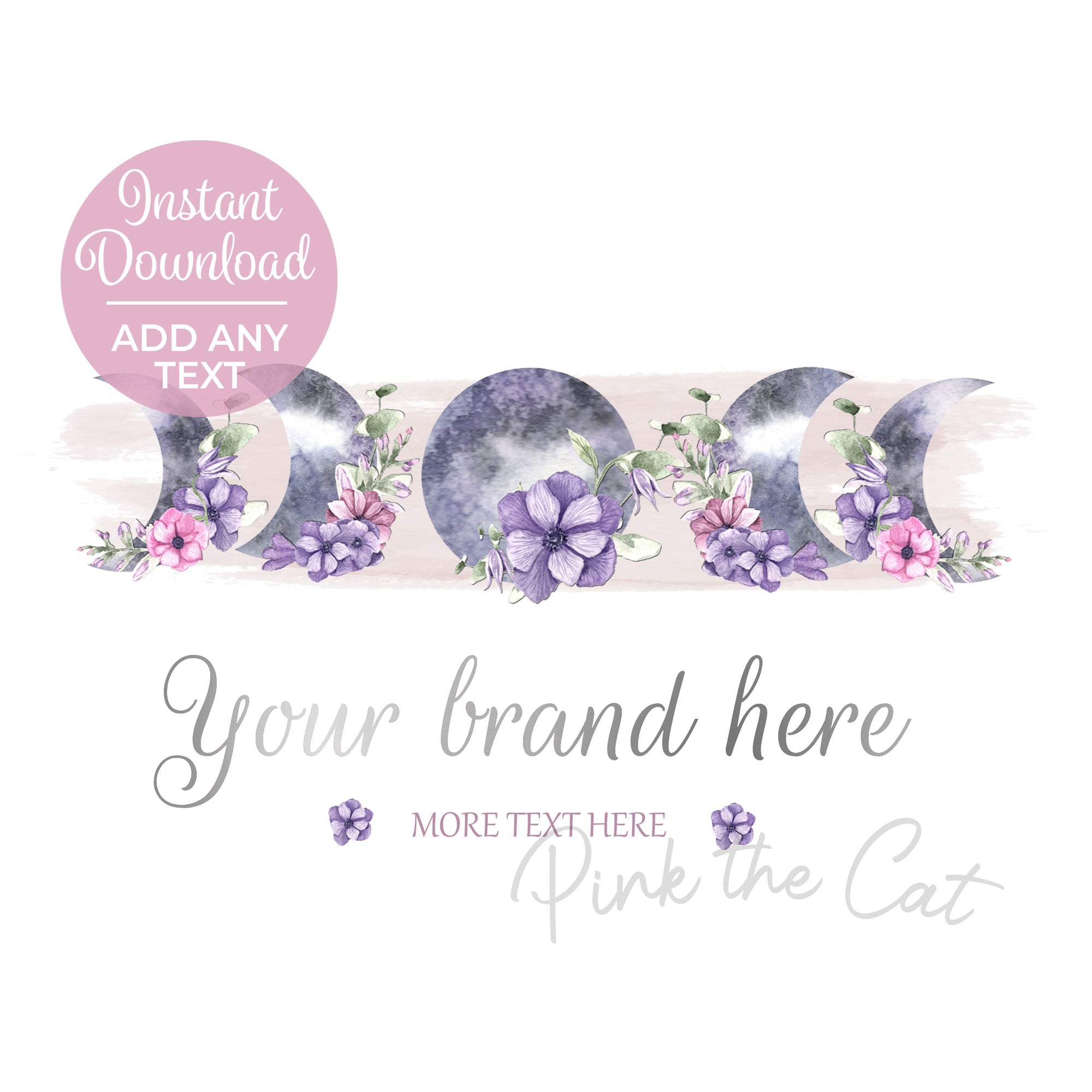Moon phases watercolor floral logo