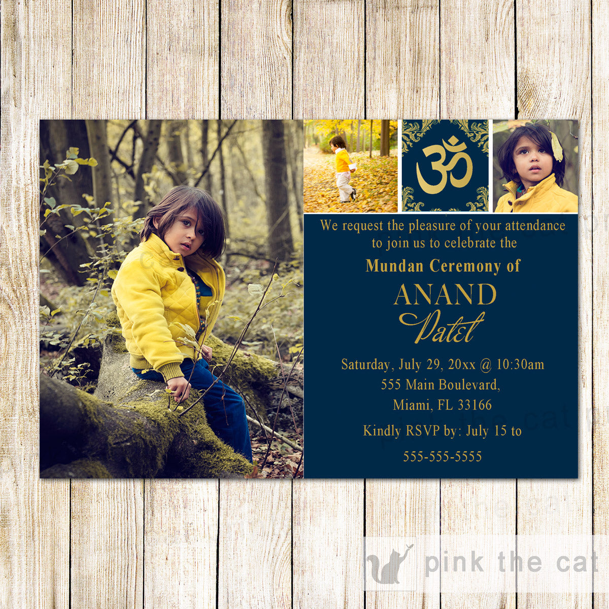 Mundan Ceremony Invitation Navy Blue Gold