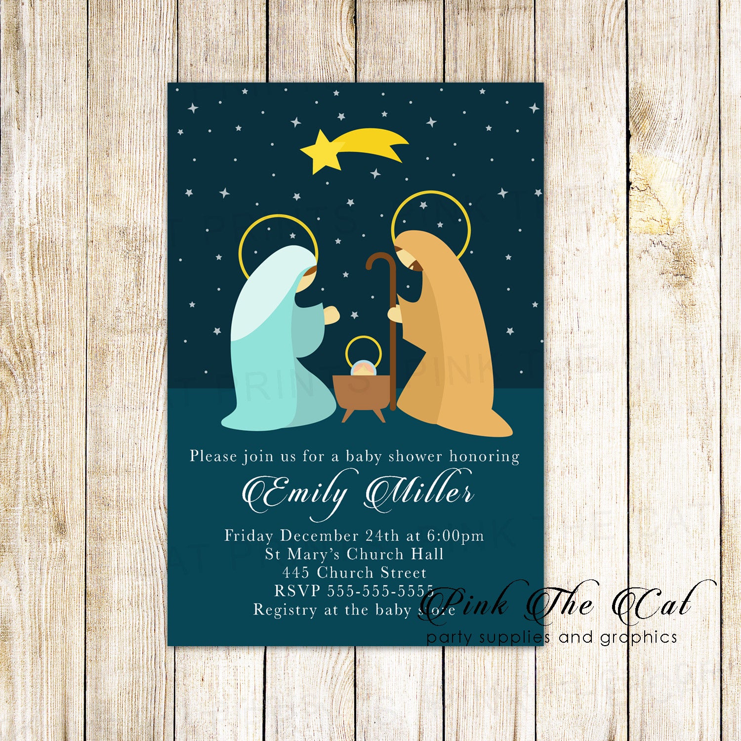 Holiday baby shower invitations nativity religious printable