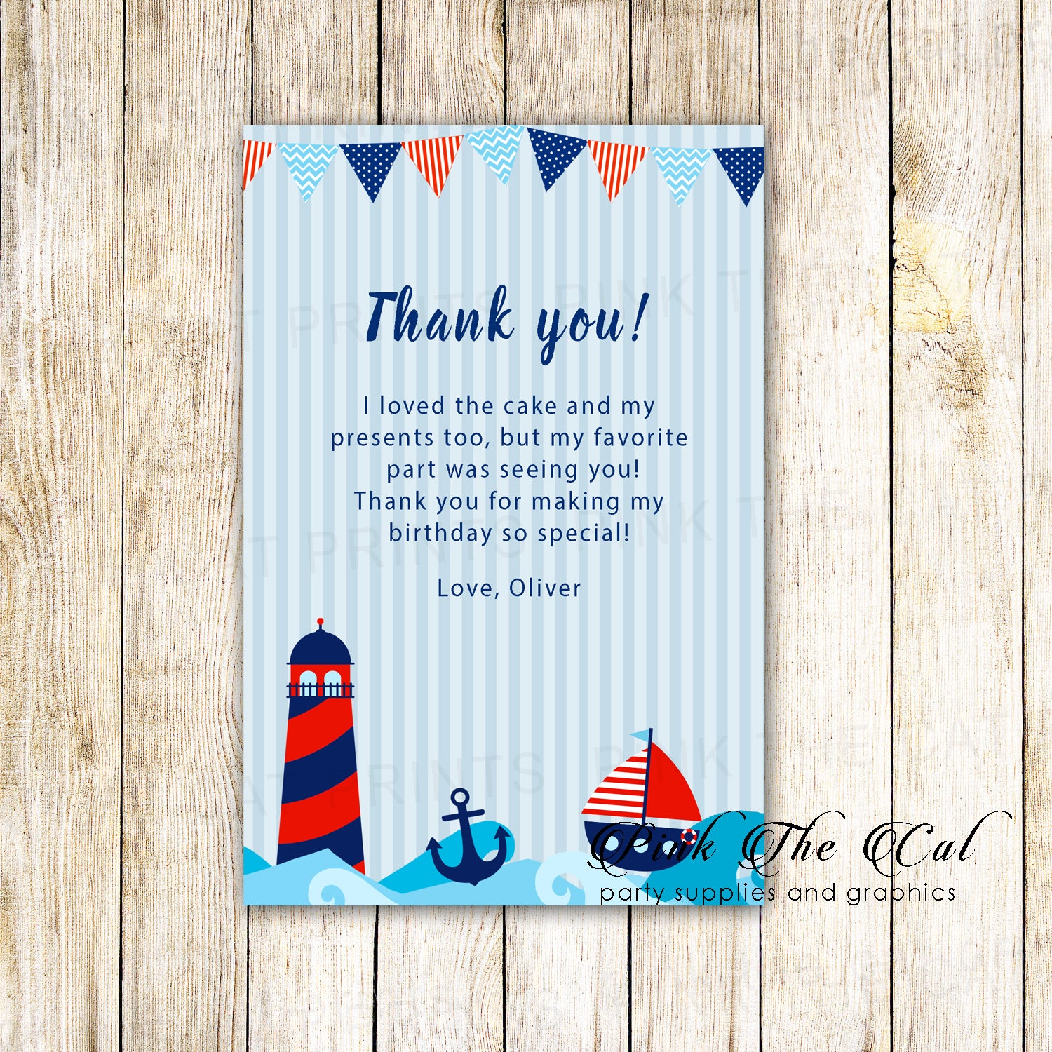 30 Nautical thank you cards kids birthday personalized red navy blue