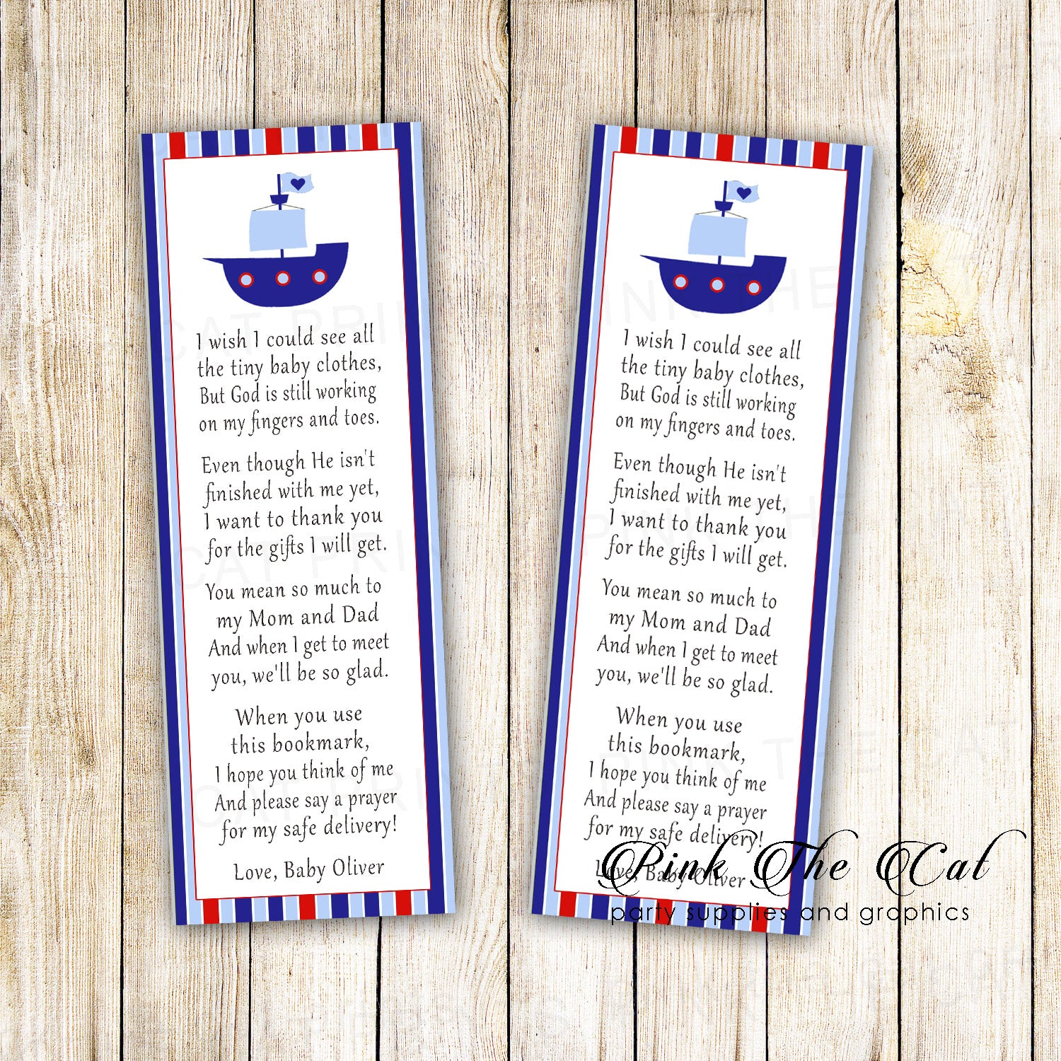 25 Nautical boat bookmarks baby shower favors personalized