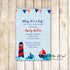 Nautical baby shower invitation sailing navy blue red printable