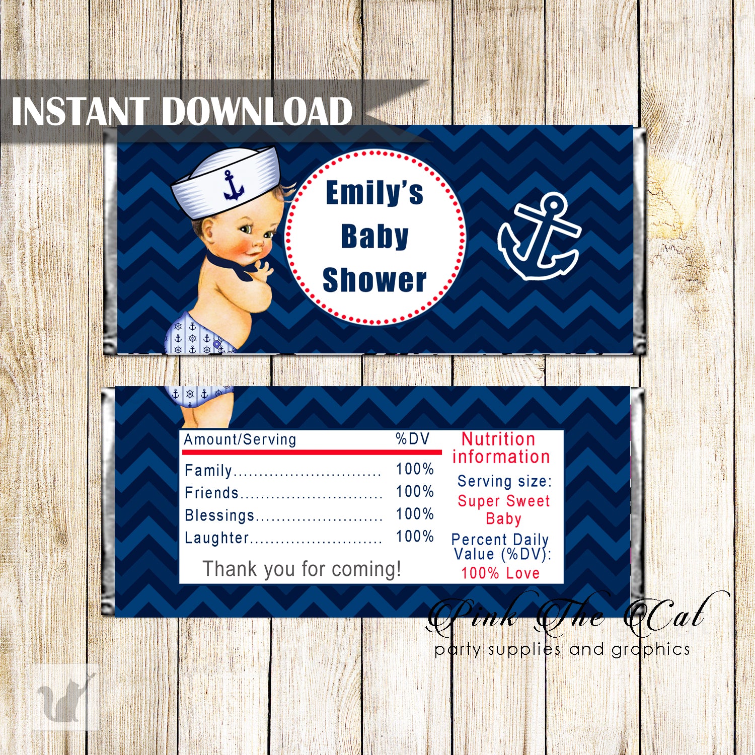 Candy bar wrappers nautical baby shower printable instant download