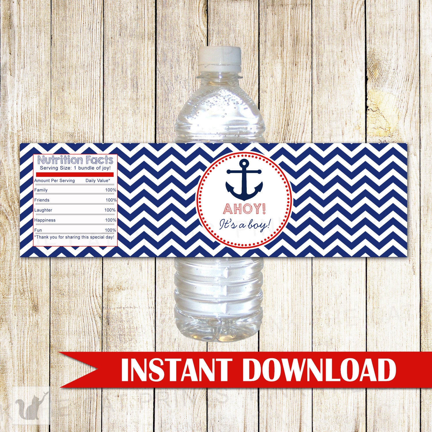 Nautical Anchor Bottle Label Baby Boy Shower