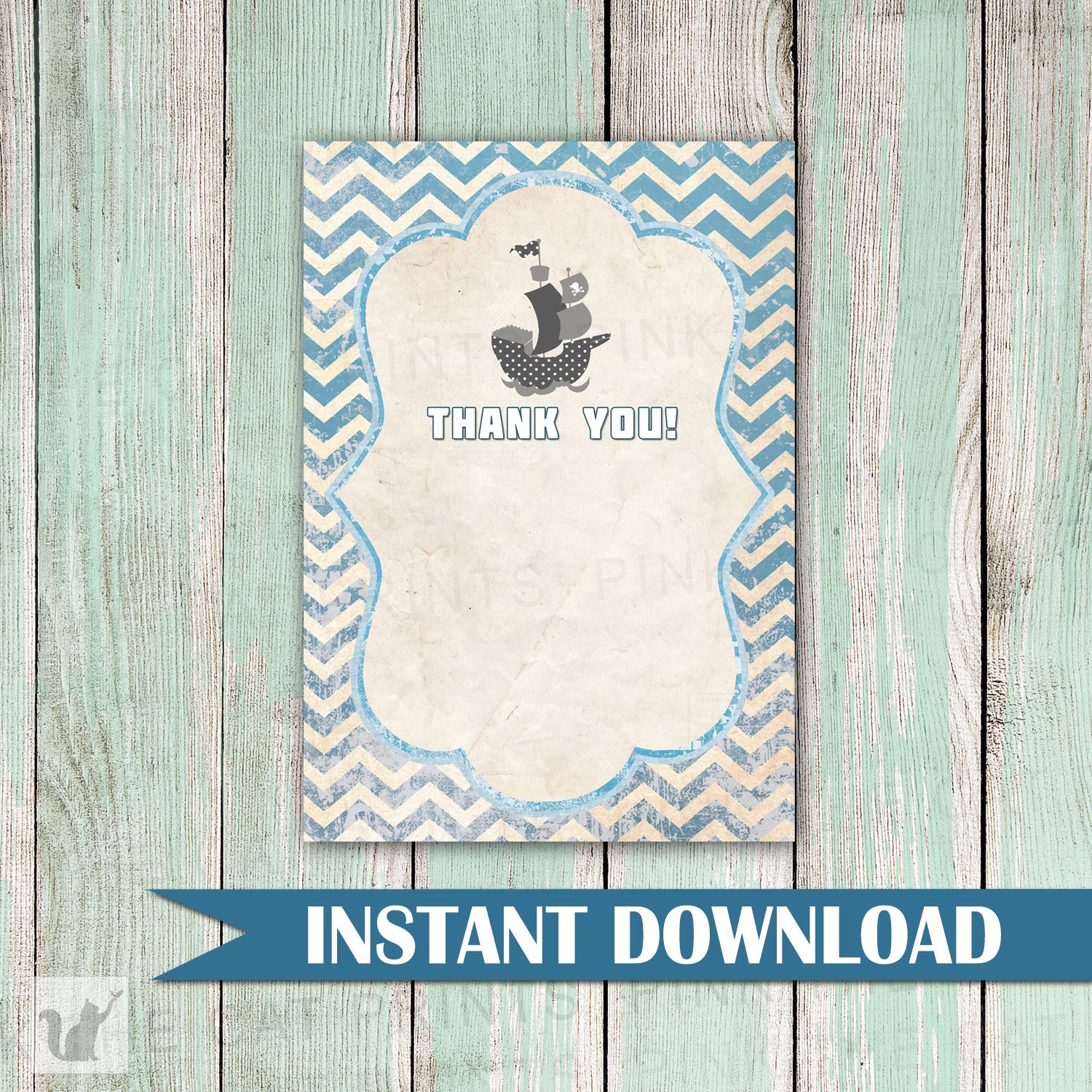 Nautical Blank Thank You Card Note Vintage
