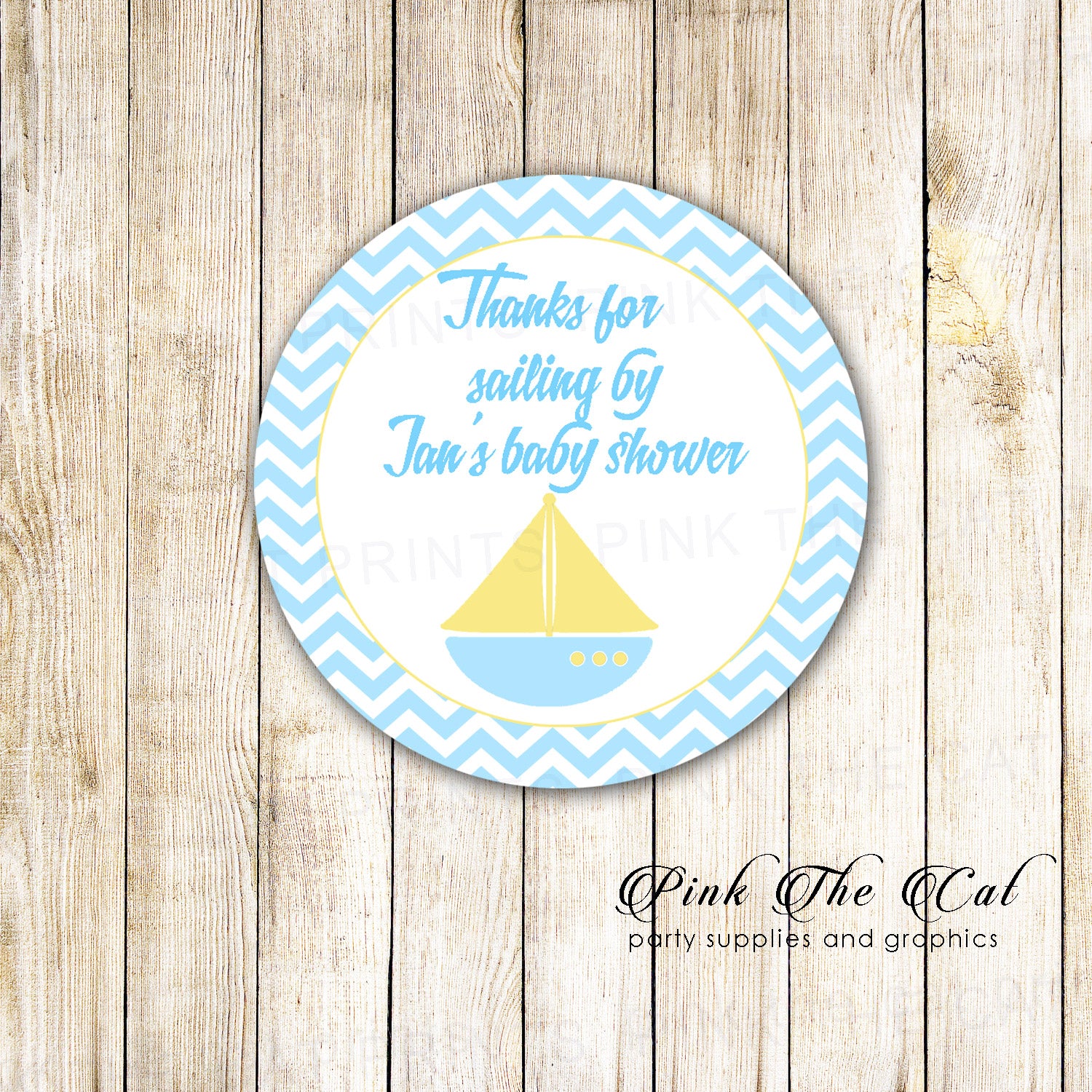 40 Nautical Stickers Label Yellow Blue Boat Birthday Baby Shower