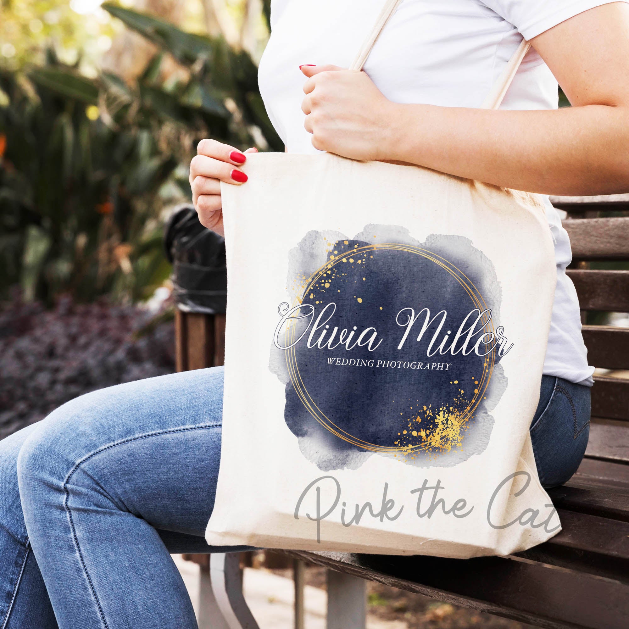 Navy blue gold watercolor logo personalized