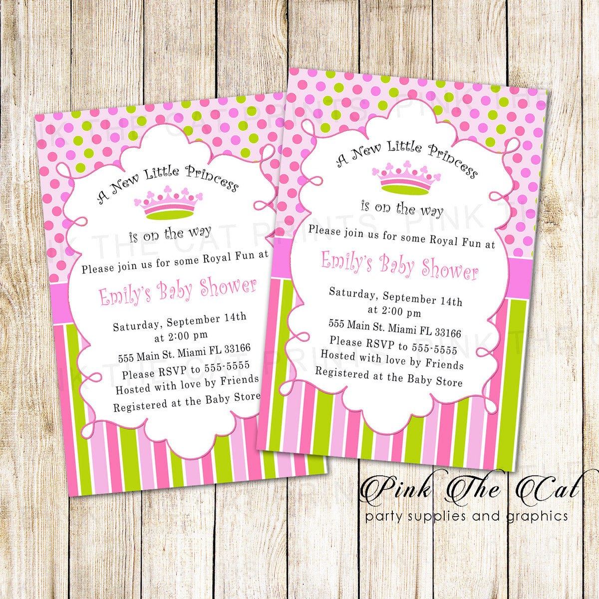 New Little Princess Baby Shower Invitation Card Pink Green