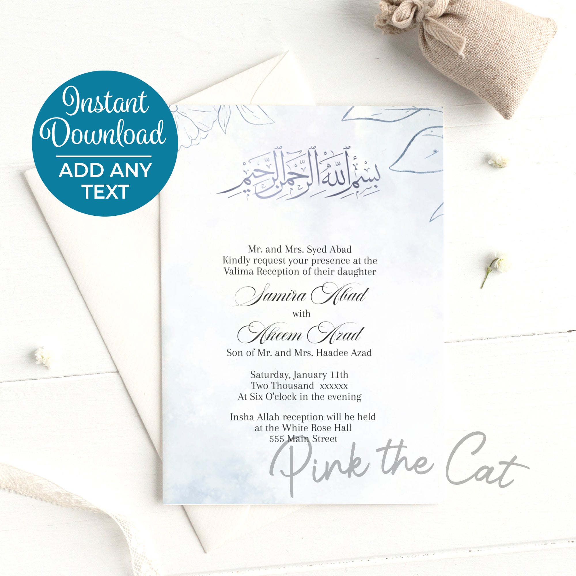 Silver blue nikah or walima invitation