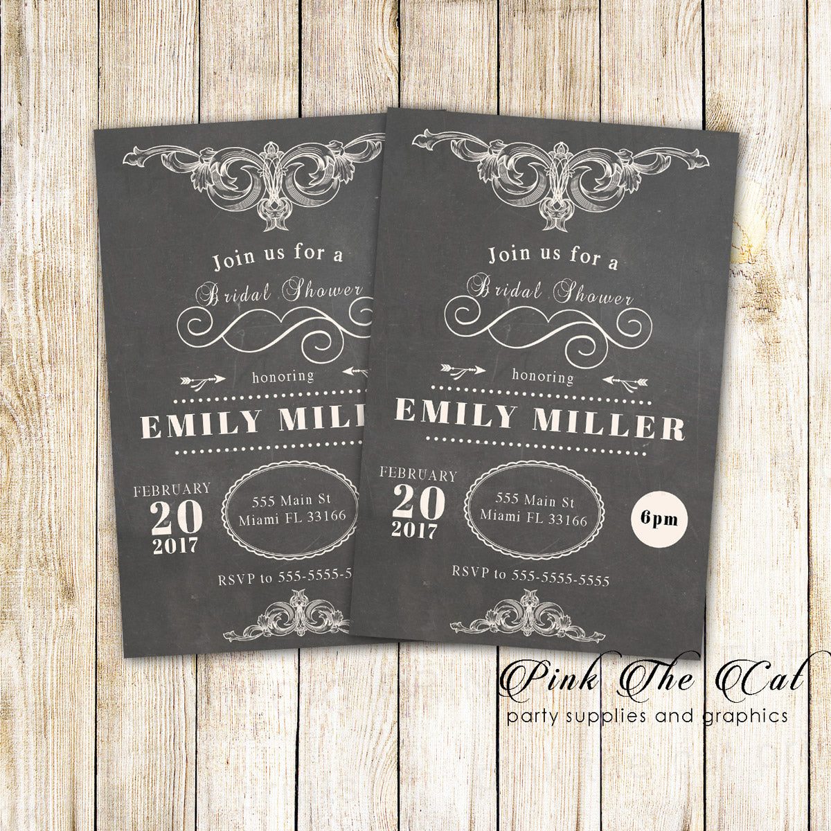 30 Cards Chalkboard Vintage Bridal Shower Invitation 