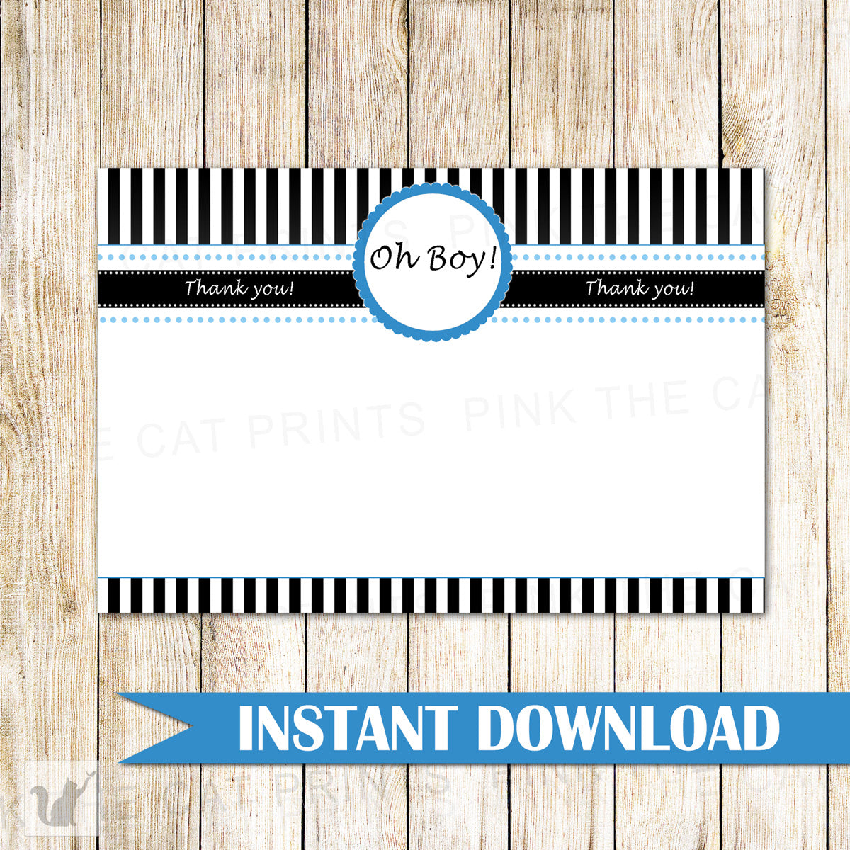 Oh Boy Blank Thank You Card Note Baby Shower Stripes