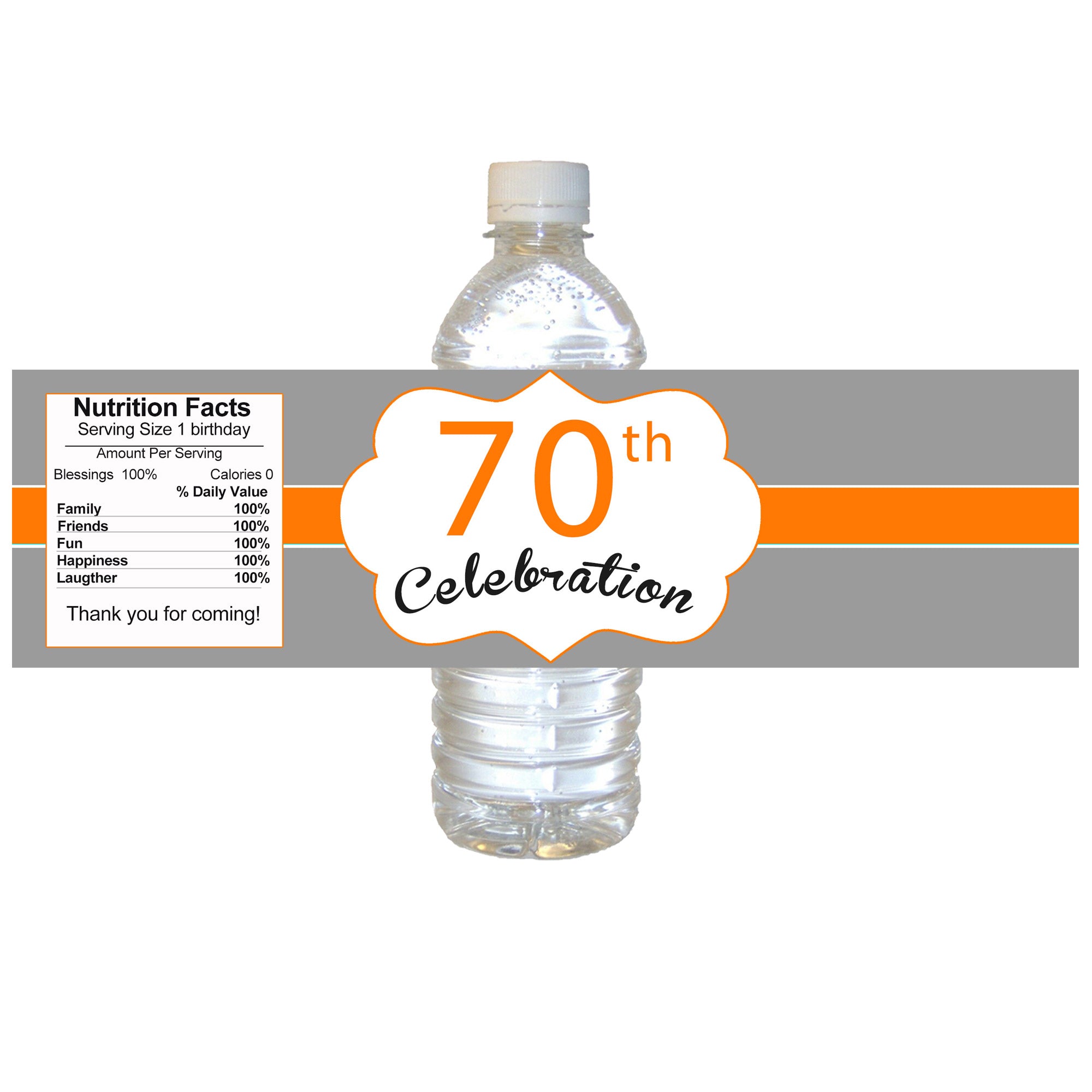 30 Set 70th birthday bottle labels orange silver