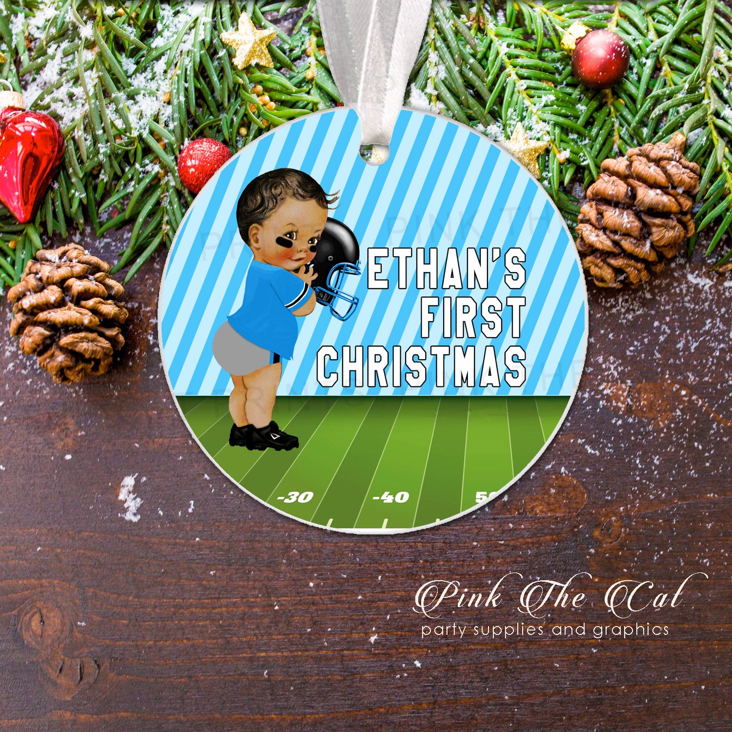 Personalized first christmas tree ornament football