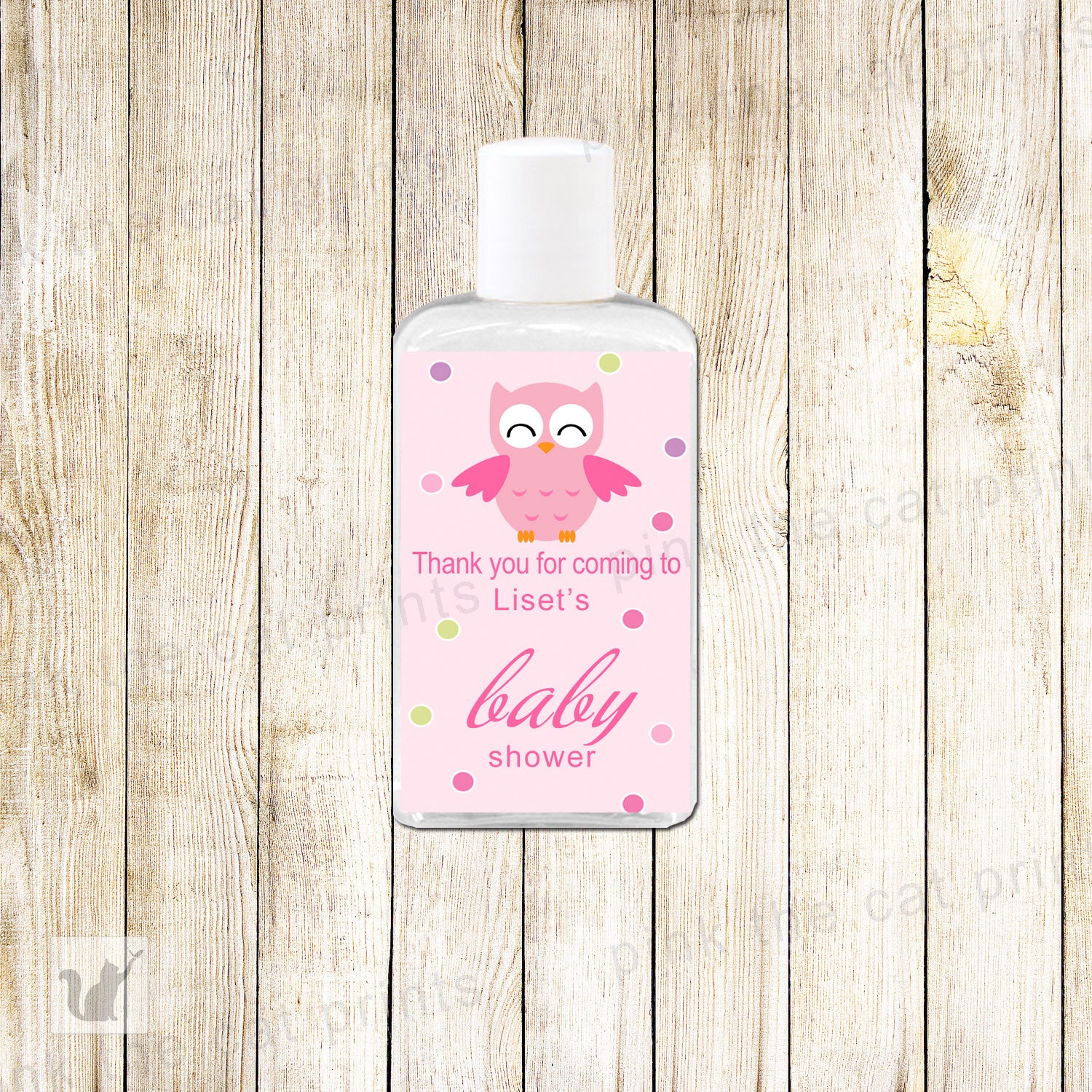 Owl Hand Sanitizer Favor Label Pink Purple Baby Girl Shower