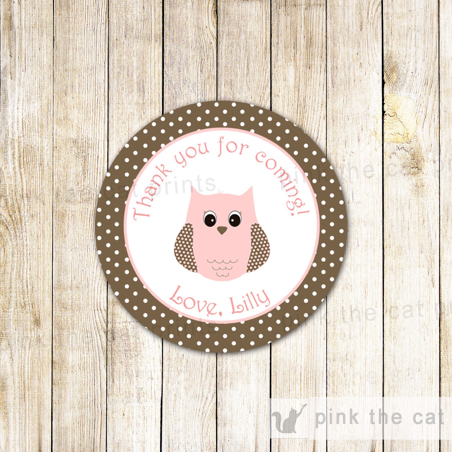 Owl Label Sticker Gift Favor Tag Girl Birthday Baby Shower Pink Brown