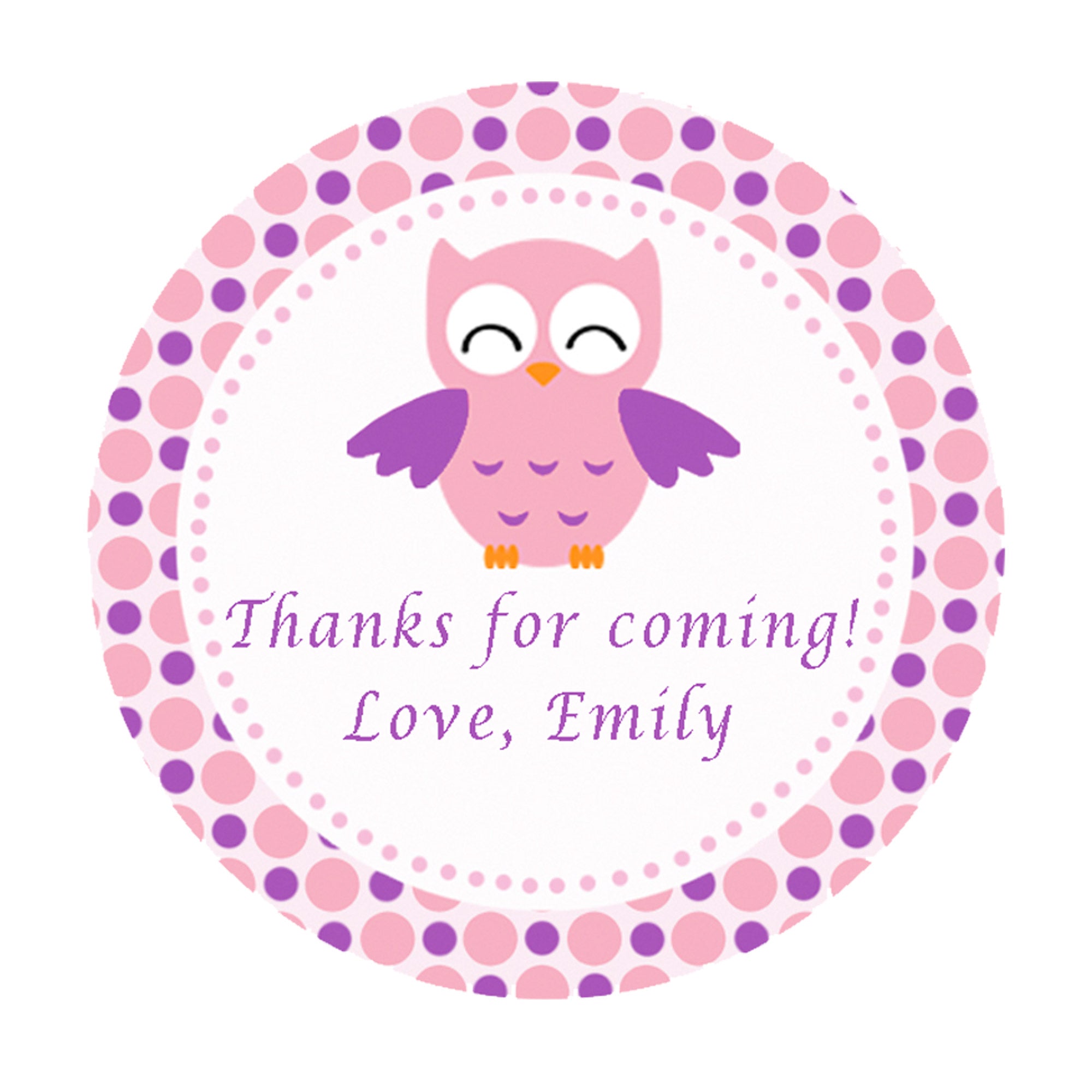 70 stickers owl purple pink personalized favor labels birthday baby shower