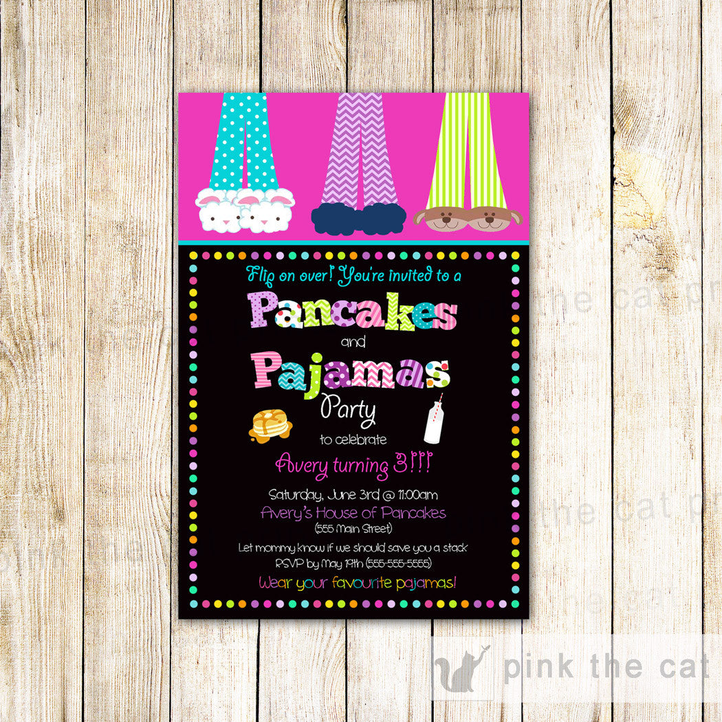 pancakes and pijamas invitation for girls