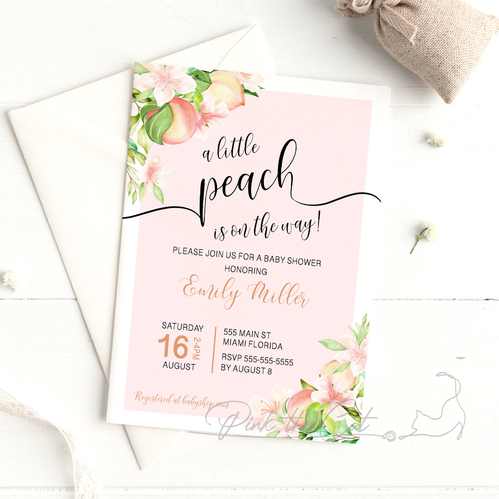 A little peach on the way baby shower or by mail distant invitation