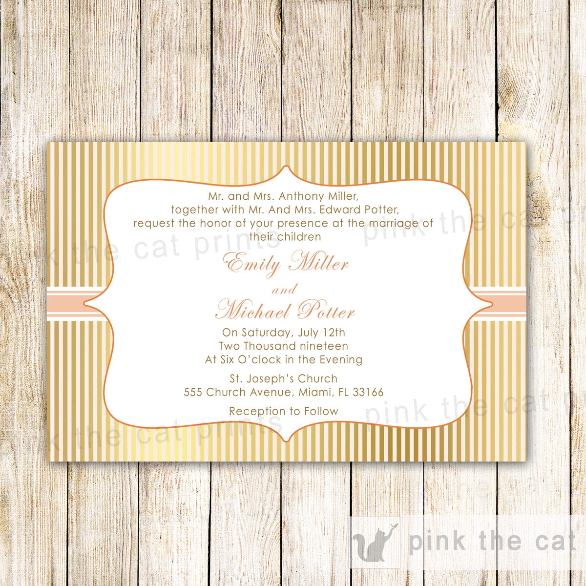 Peach Gold Rustic Wedding Invitations & RSVP Cards