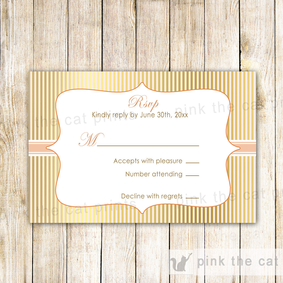 Peach Gold Rustic Wedding Invitations & RSVP Cards