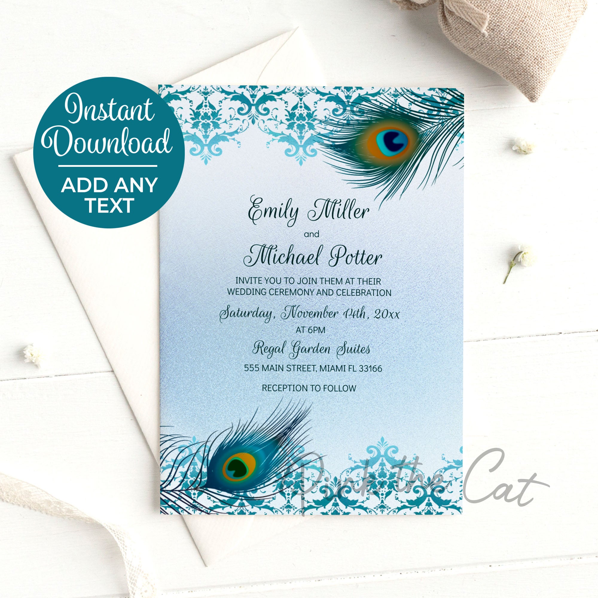 Wedding Invitations Cards Peacock Feathers