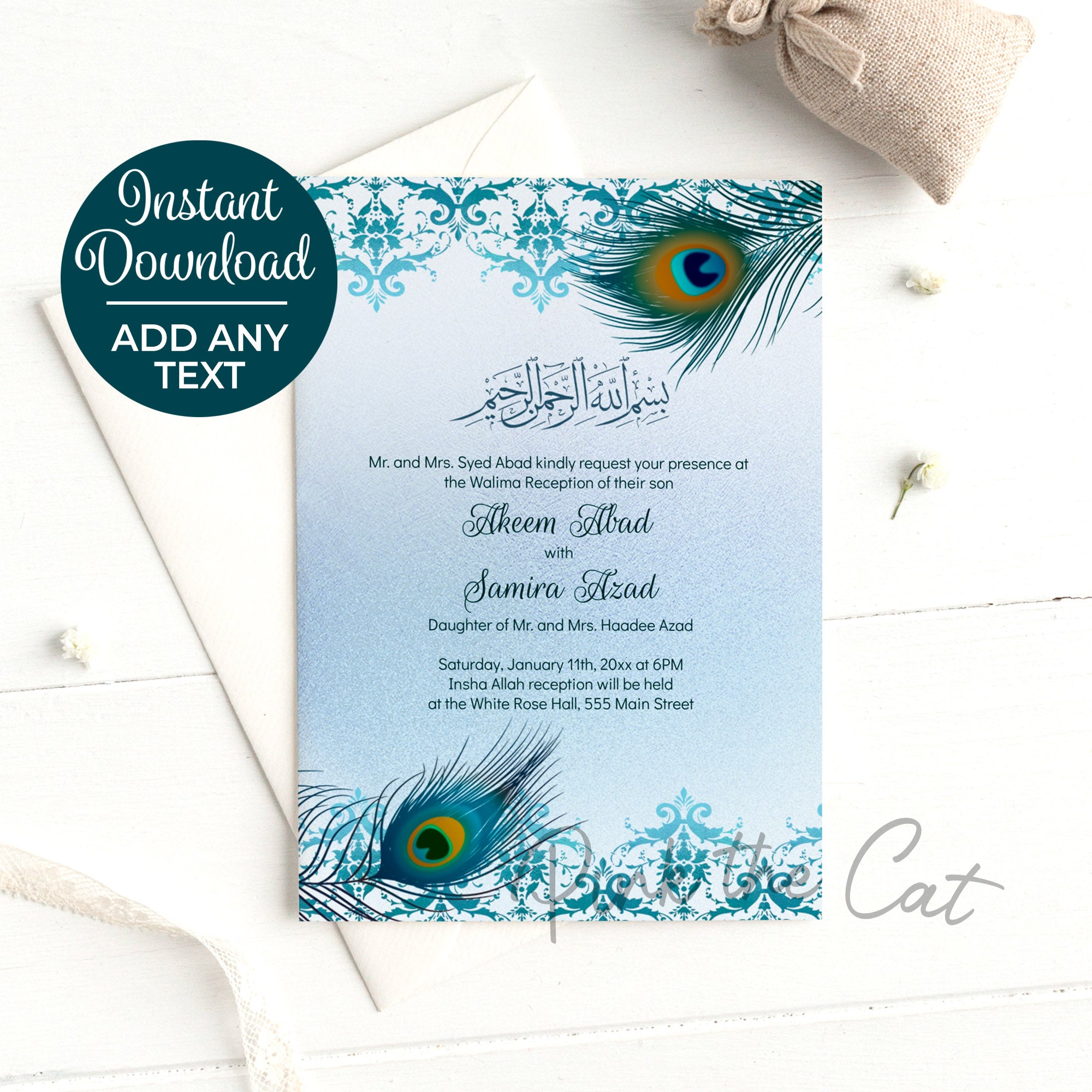 Nikah walima ceremony invitations peacock