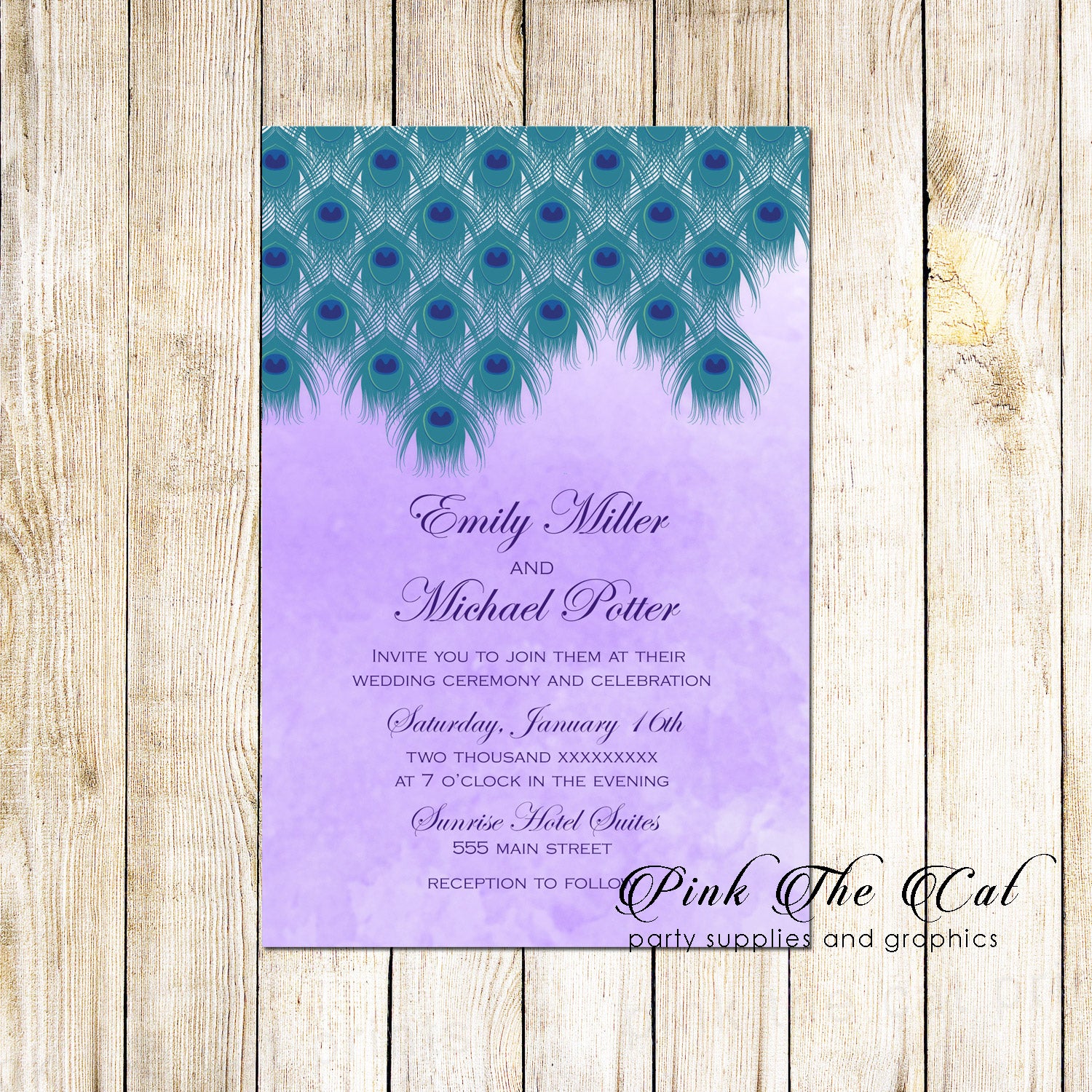 Wedding Invitations & RSVP Cards Peacock Teal Purple Printable