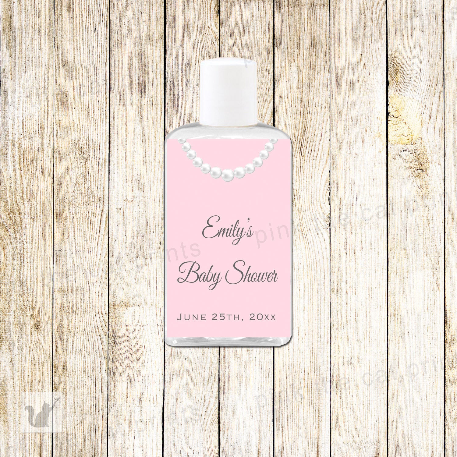 Pearls Hand Sanitizer Favor Label Pink Baby Girl Shower