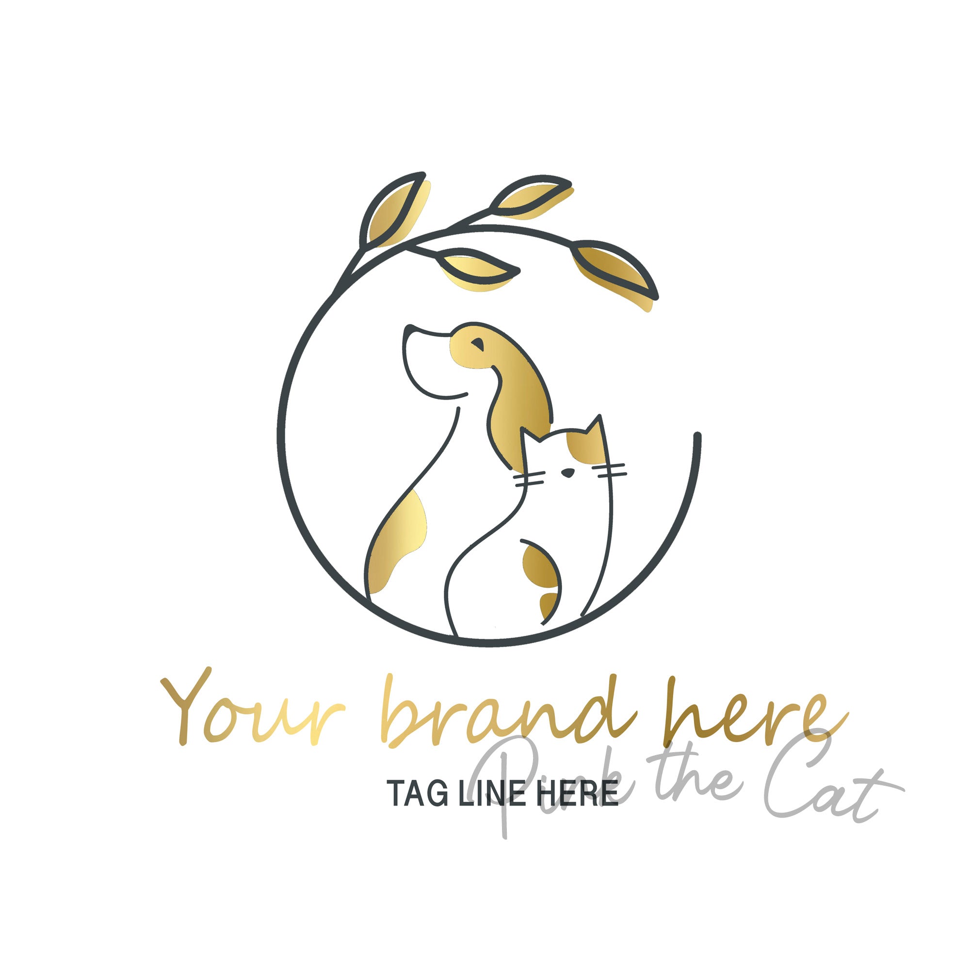 Cat dog logo pet sitter black gold personalized