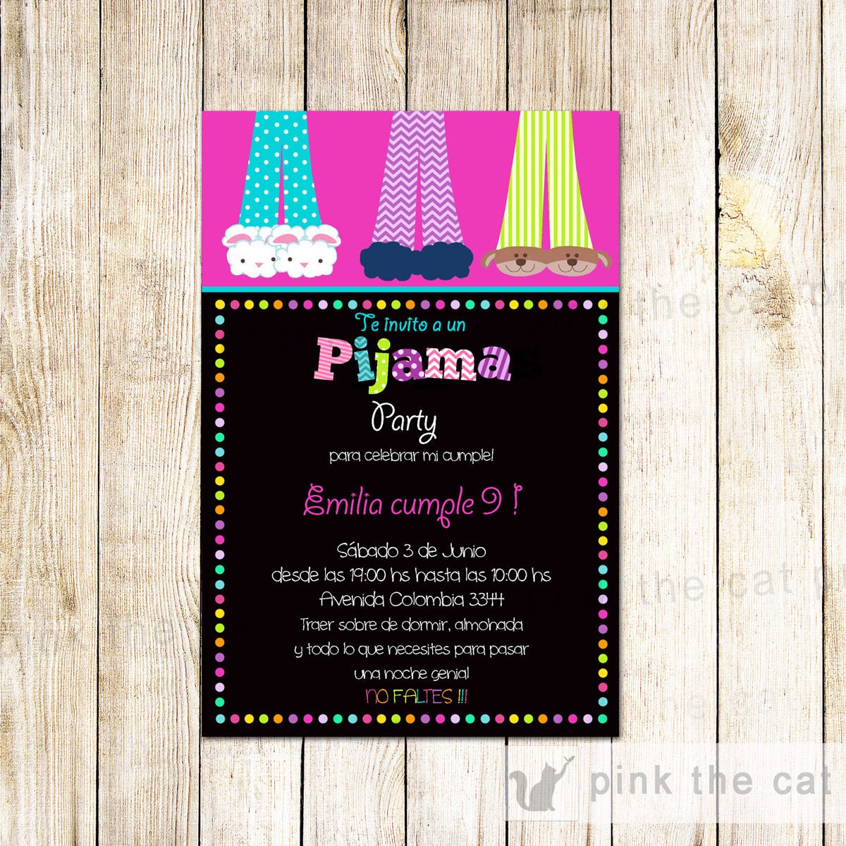 Pijama Party Invitation Girl Birthday Espanol