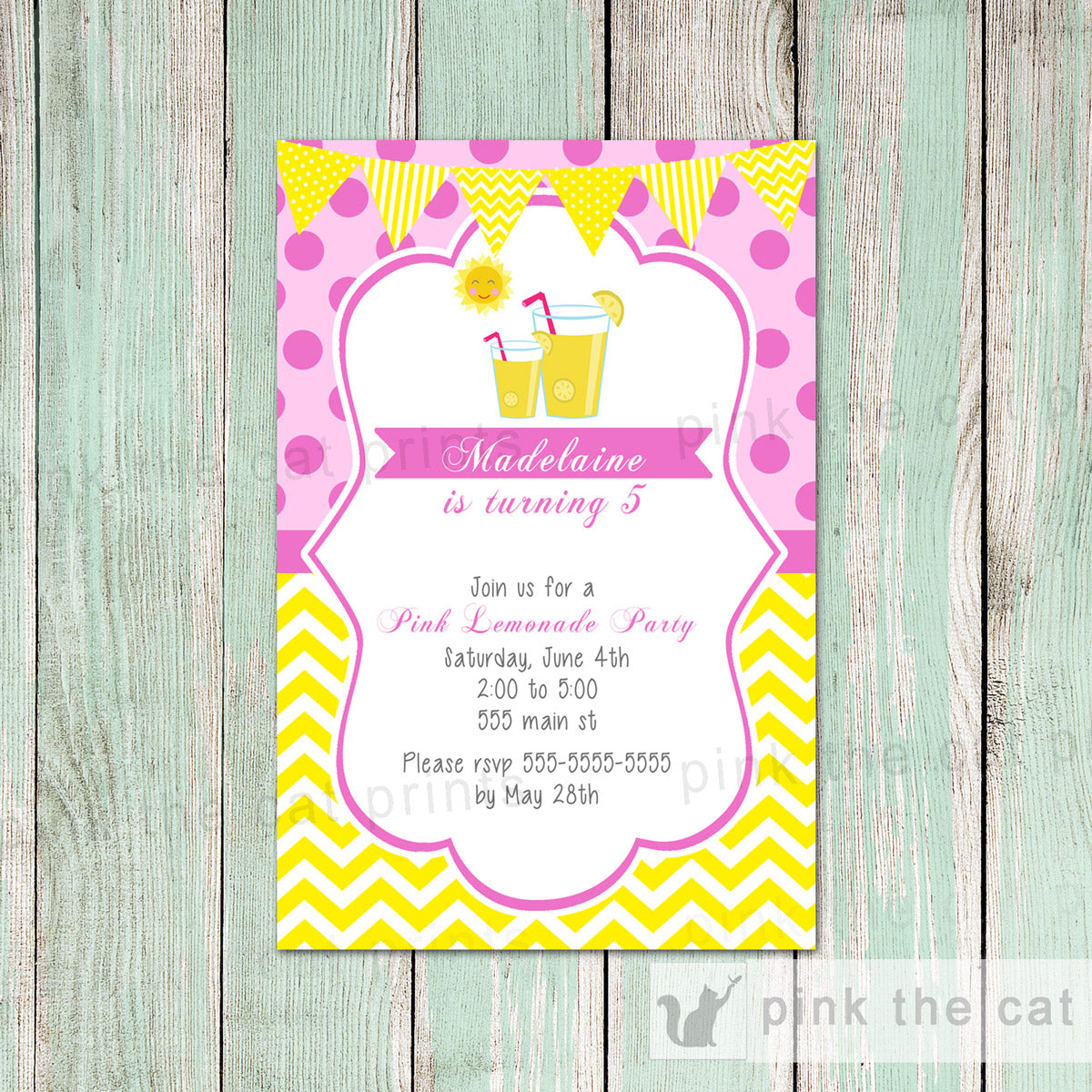 Pink Lemonade Invitation Girl Birthday