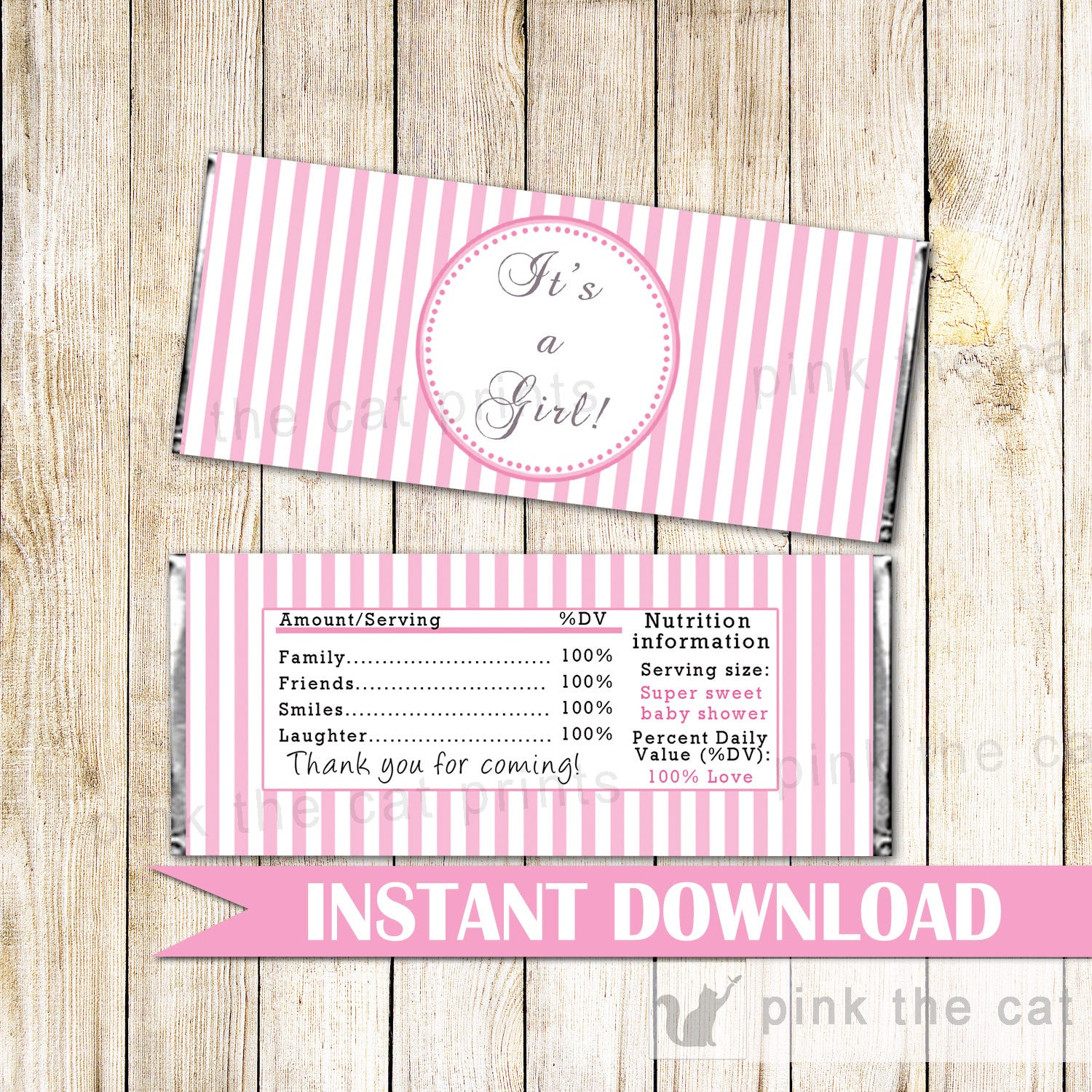 Pink Stripes Candy Bar Wrapper Baby Girl Shower