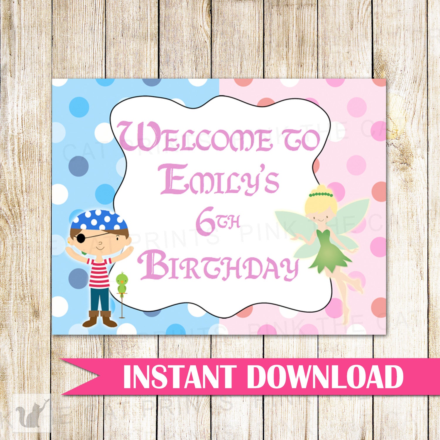 Pirate Fairy Welcome Sign Blue Pink