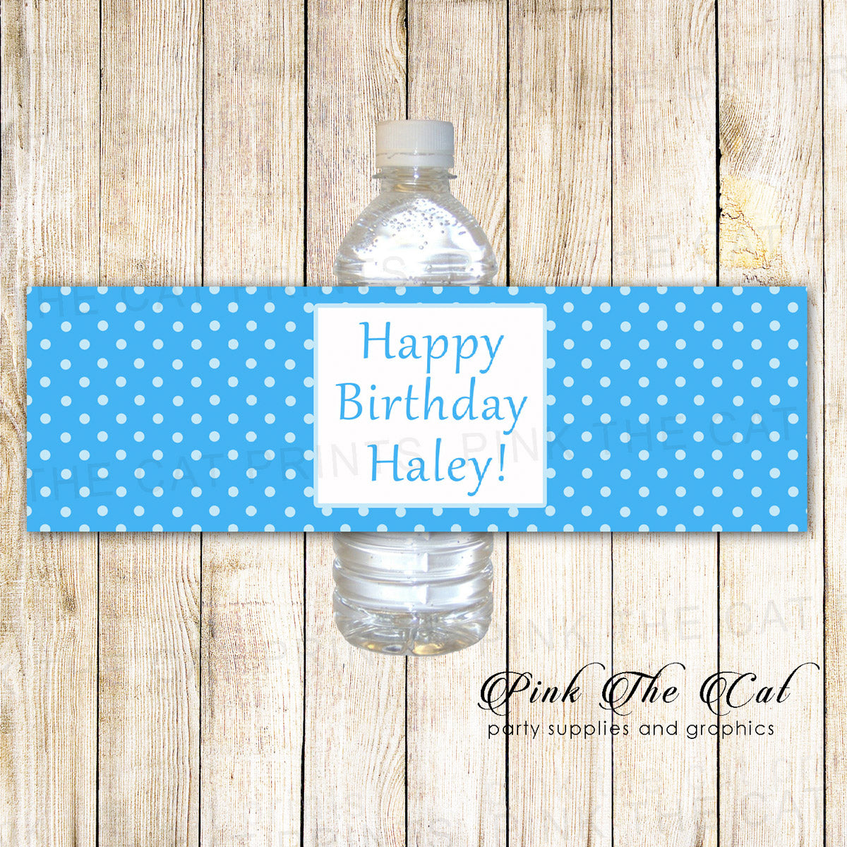 30 Bottle Labels Blue Polka Dots Birthday Baby Shower