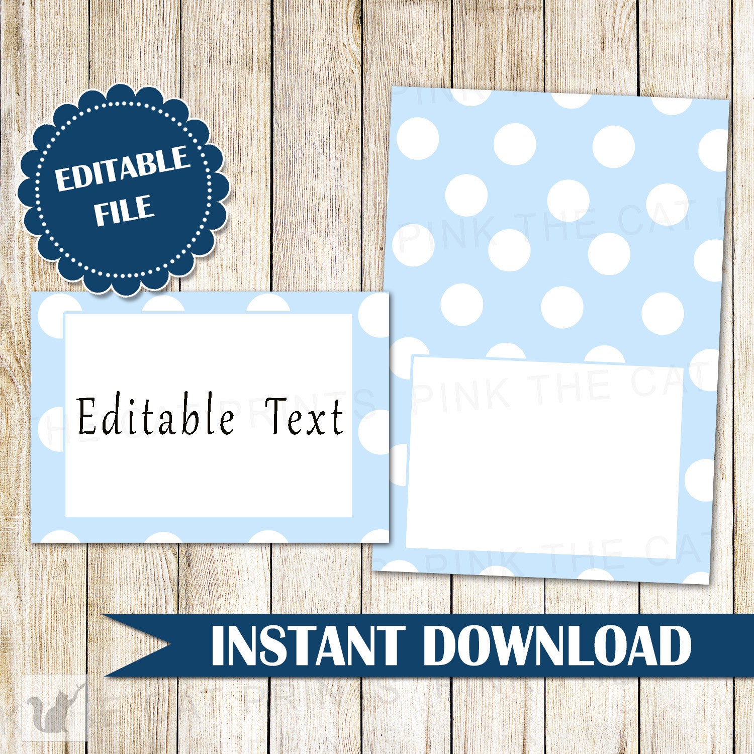 Buffet Food Label Place Seating Name Card Blue