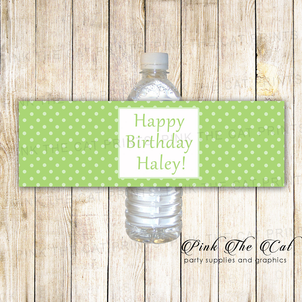 Green Polka Dots Bottle Label Birthday Baby Shower