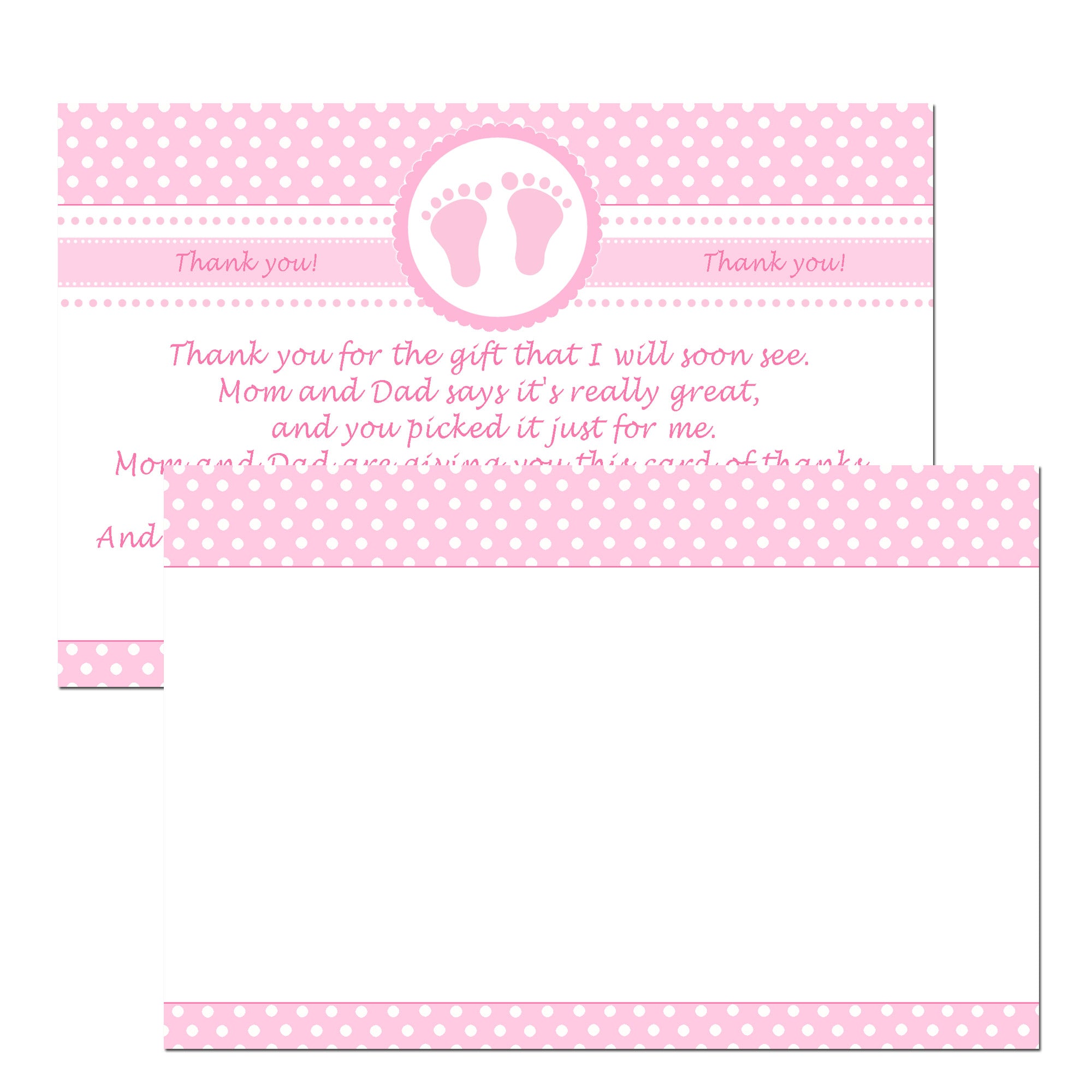 30 thank you cards baby girl shower pink + envelopes
