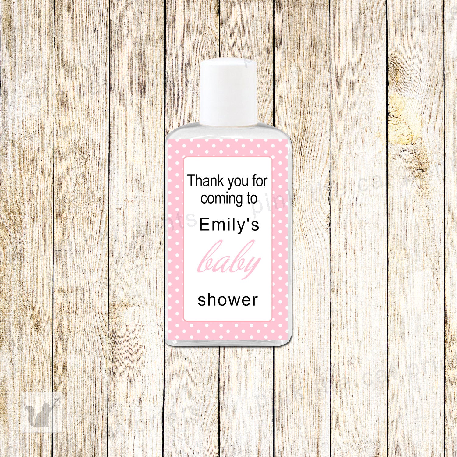 Pink Polka Dots Hand Sanitizer Favor Label Baby Girl Shower