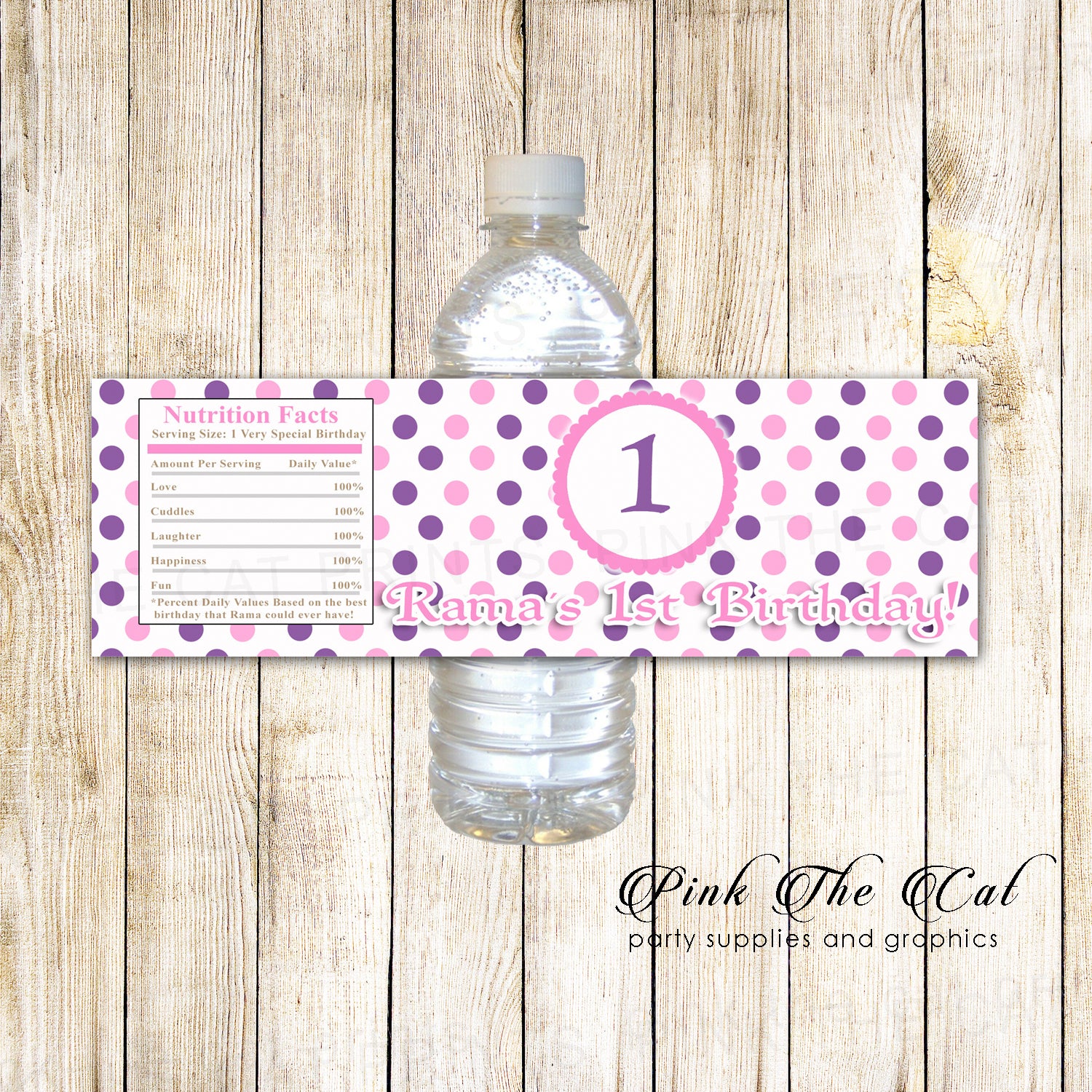 Pink Purple Bottle Label Birthday Baby Shower