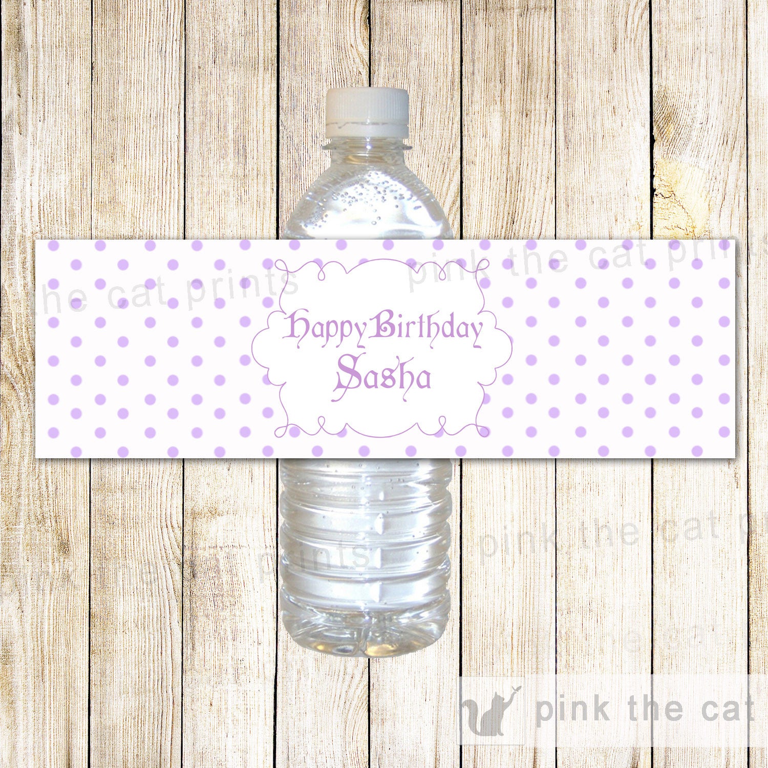 Polka Dots Bottle Label Wrapper Girl Baby Shower Birthday Purple White