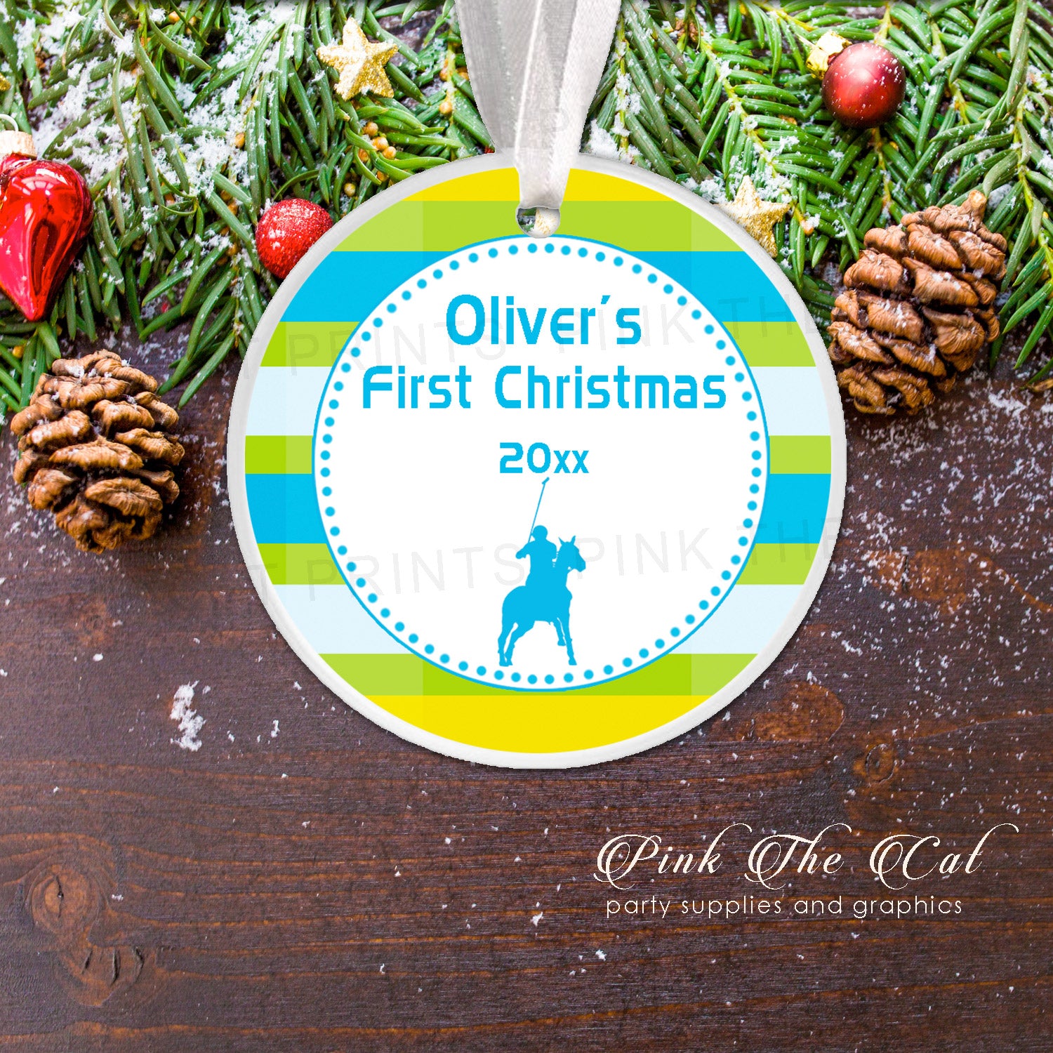 Personalized first christmas tree ornament polo boy
