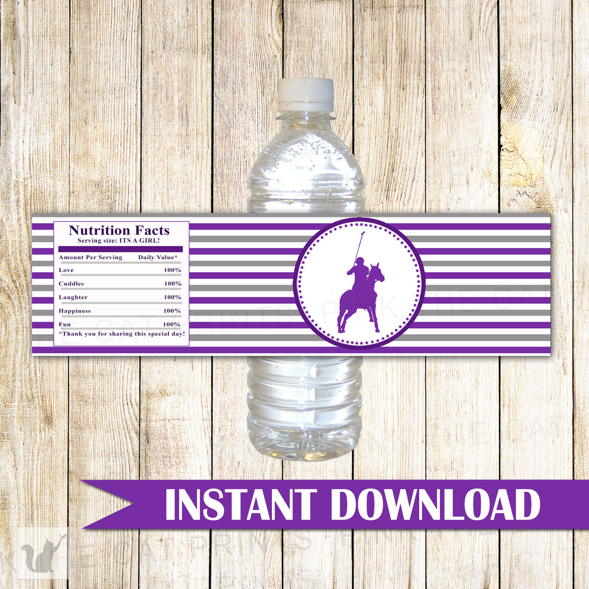 Polo Bottle Label Silver Purple Birthday Baby Shower