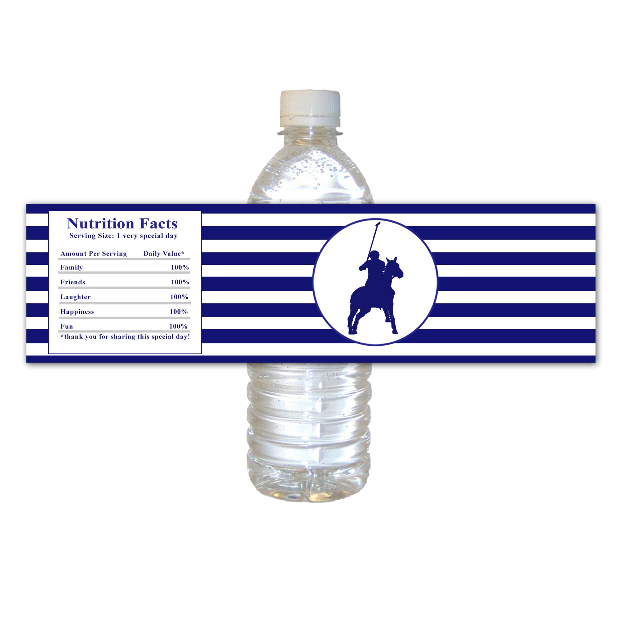 Polo navy blue bottle label (set of 30) birthday boy baby shower striped
