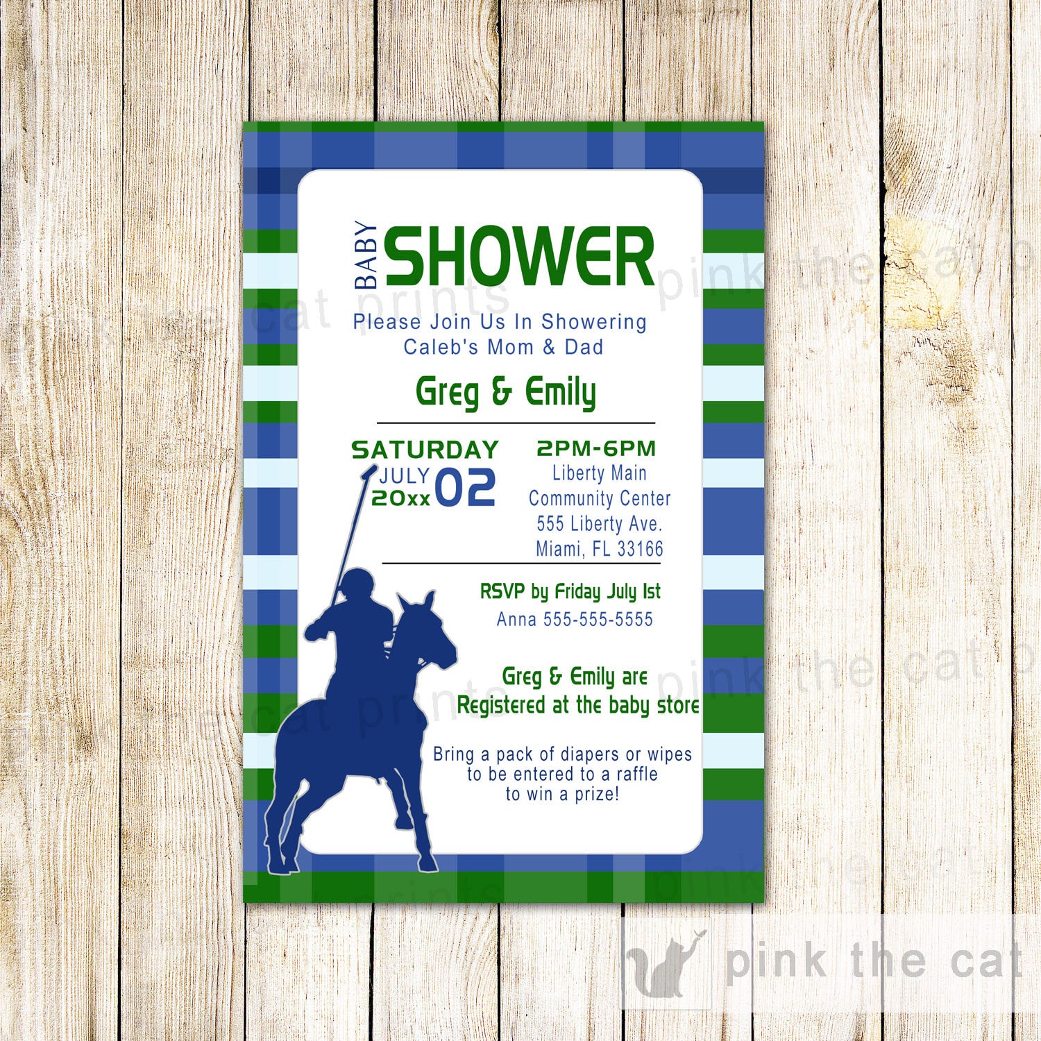 Polo Invitation Baby Boy Shower Birthday Green Blue