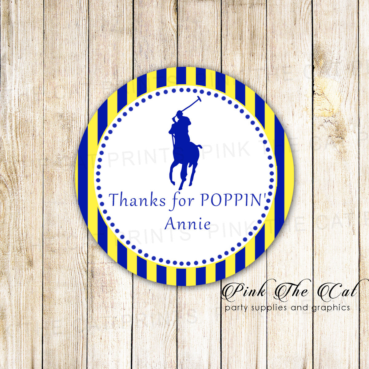 Polo blue yellow birthday baby shower favor label sticker tag printable