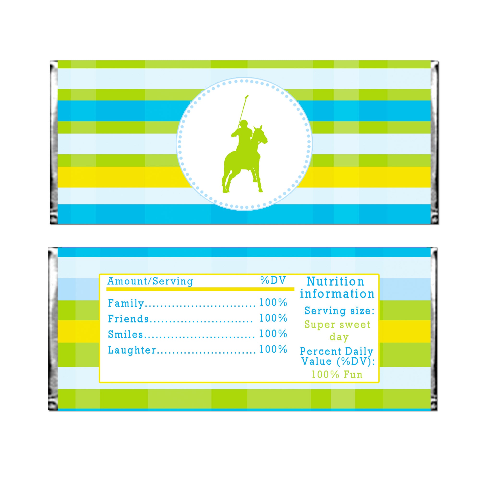 30 candy bar wrappers polo blue yellow green labels