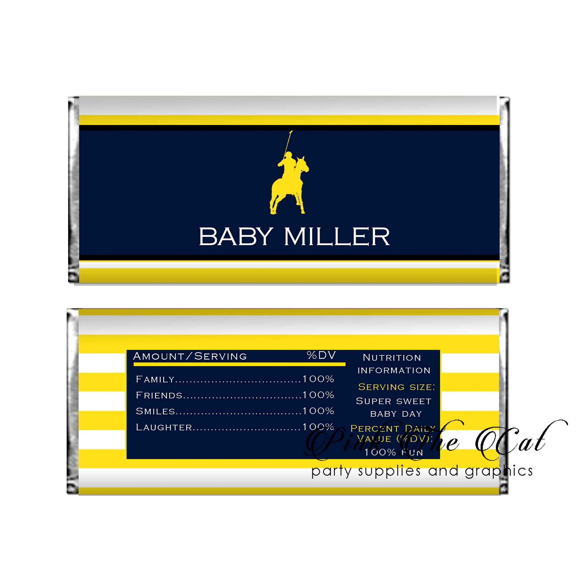 Polo blue yellow candy bar wrapper birthday baby shower favors printable