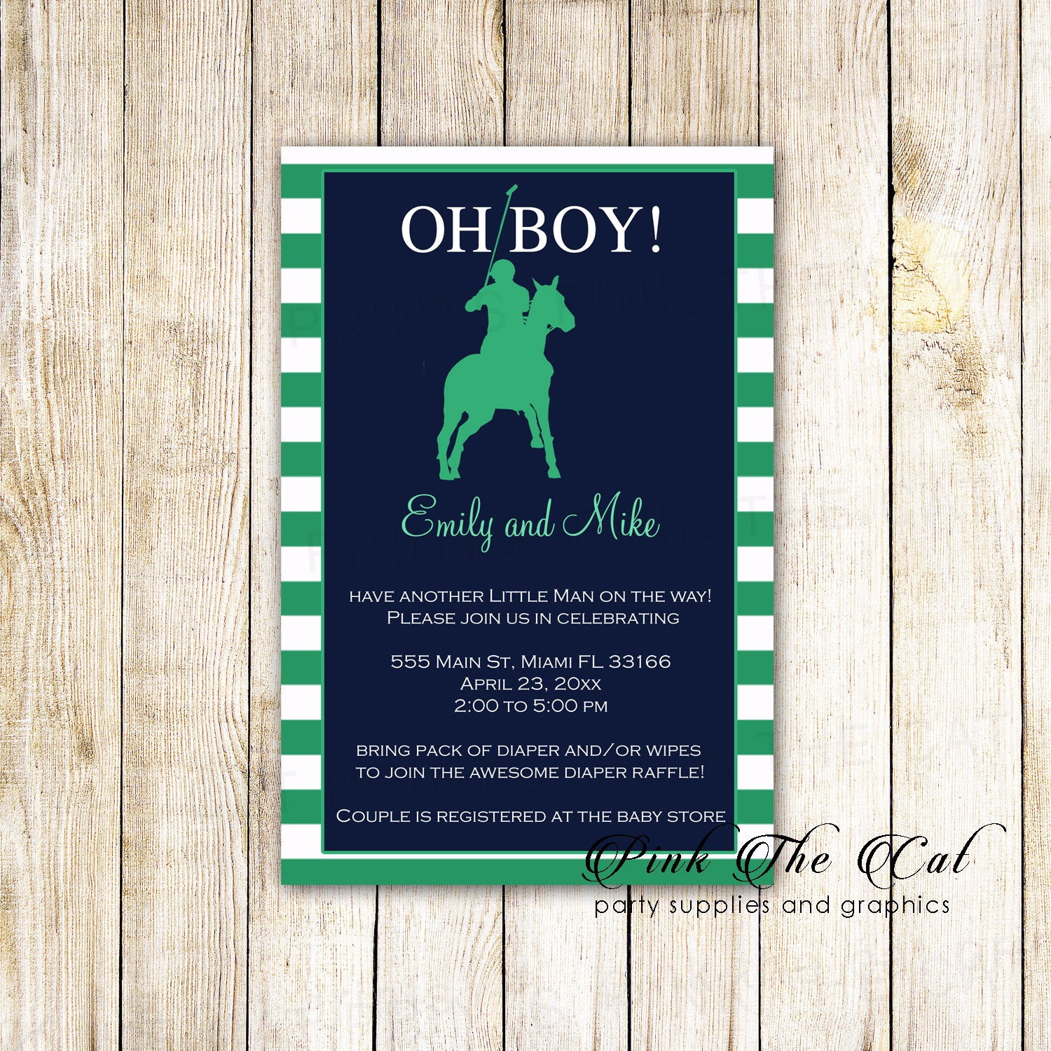Polo green navy blue invitations birthday baby shower printable