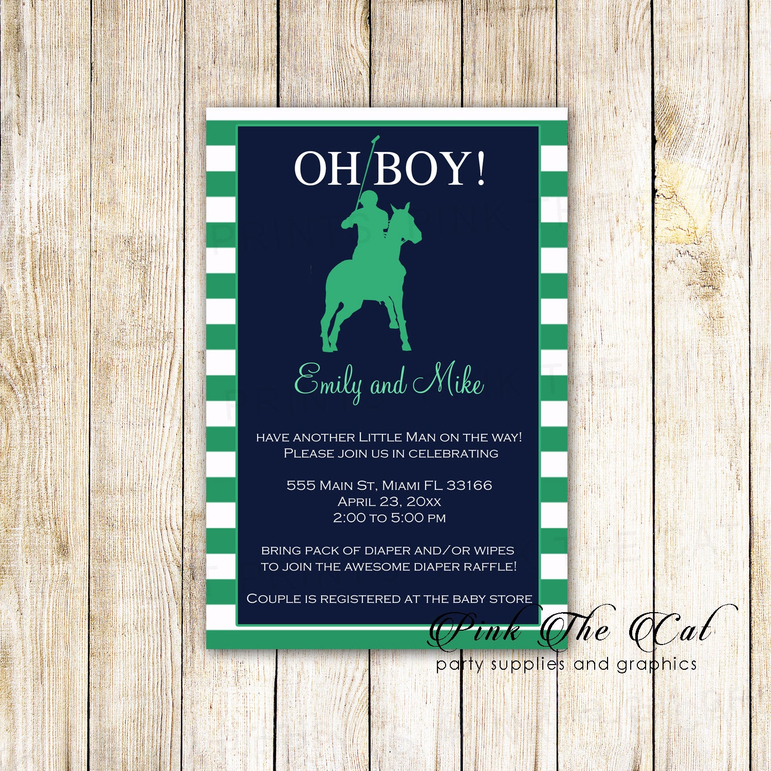 30 Polo green navy blue invitations birthday baby shower 