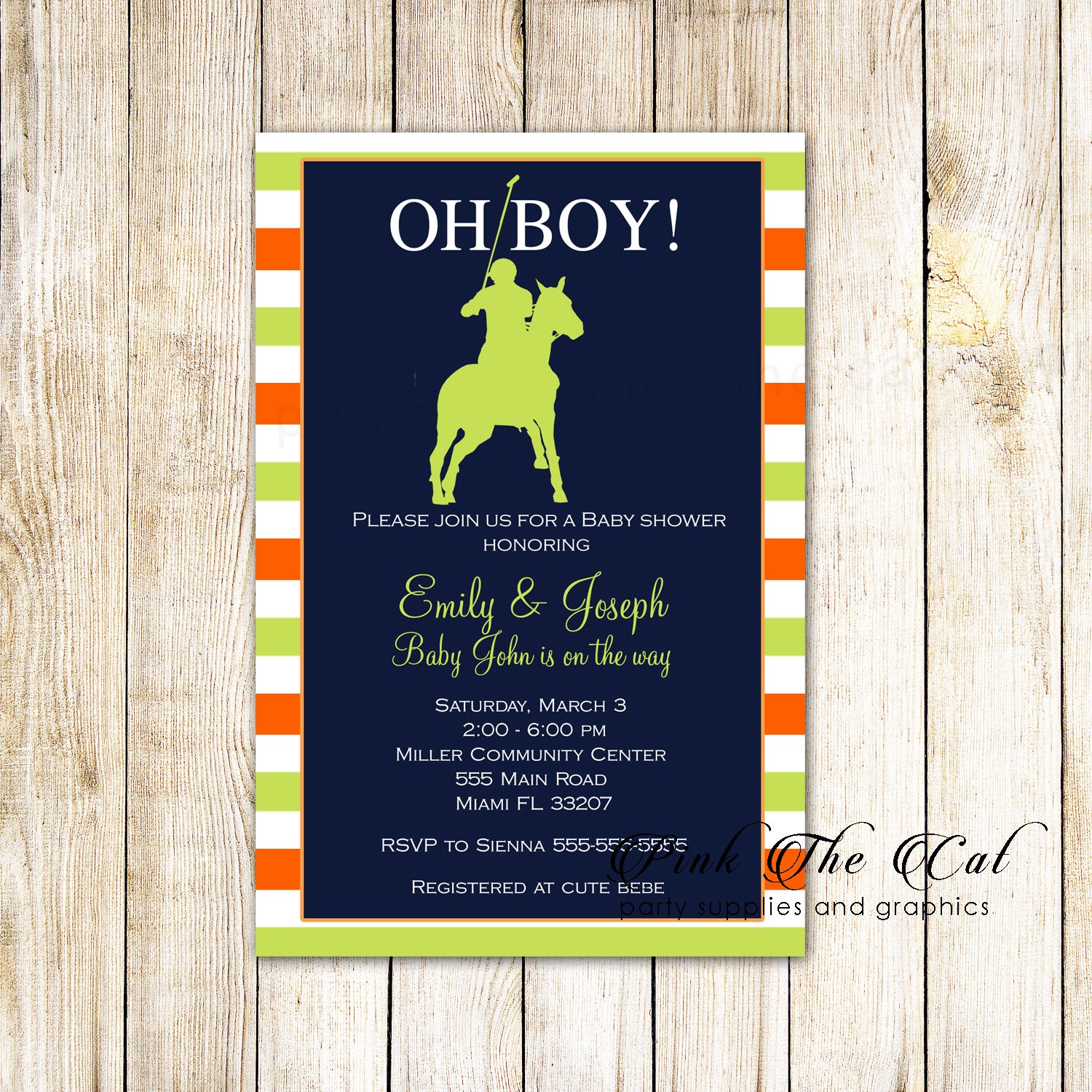 30 Polo Invitations Baby Boy Shower Orange Green 